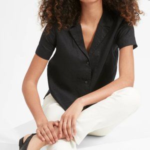 Everlane Linen Short-Sleeve Notch Shirt in Black
